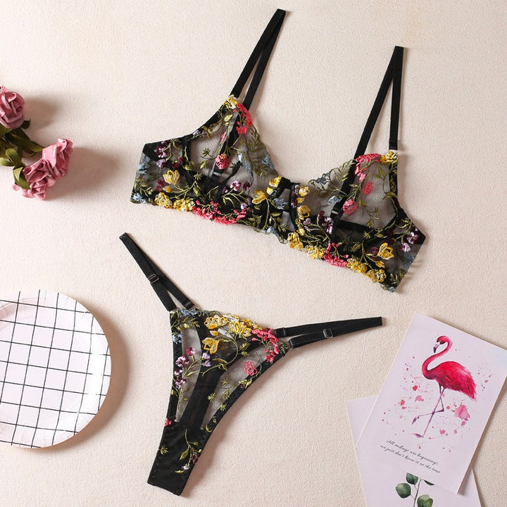 Emmie Transparent Embroidery Bra and Panty Set - Passion HQ