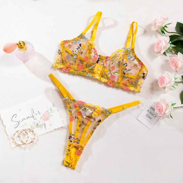 Emmie Transparent Embroidery Bra and Panty Set - Passion HQ