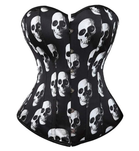 Morticia Skull Printed Bustier Corset