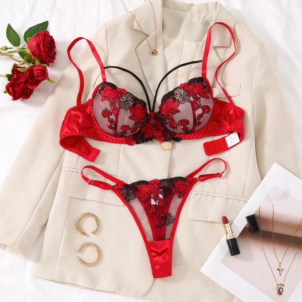 Nova Embroidered Floral Bra and Panty Set
