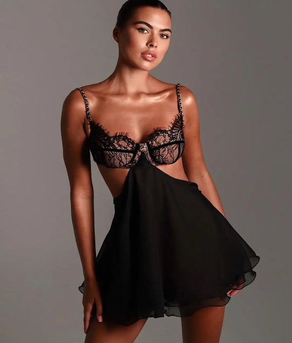 Cora Shoulder Strap Backless Night Dress with Panty