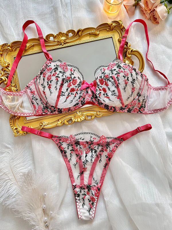 Celine Fairy Transparent Lace Embroidery Bra and Panty Set