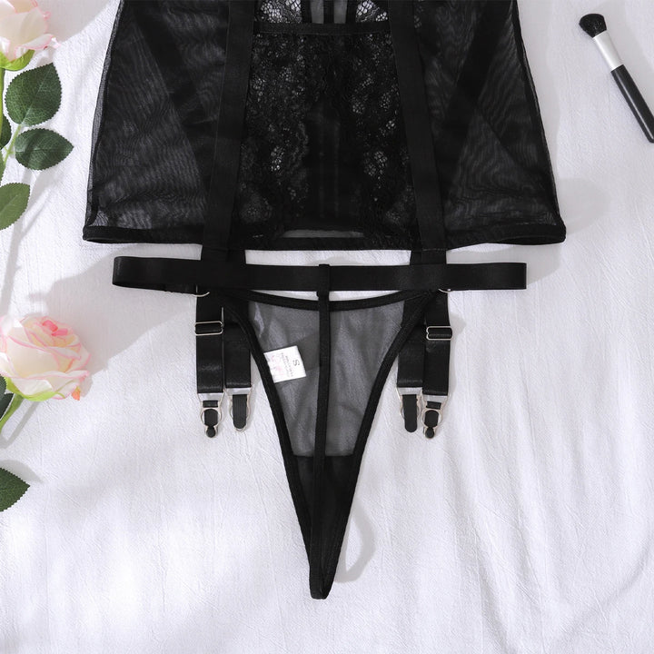 Roxanne Willowy Lace See Through Corset Dress and Panty with Suspenders - Passion HQ