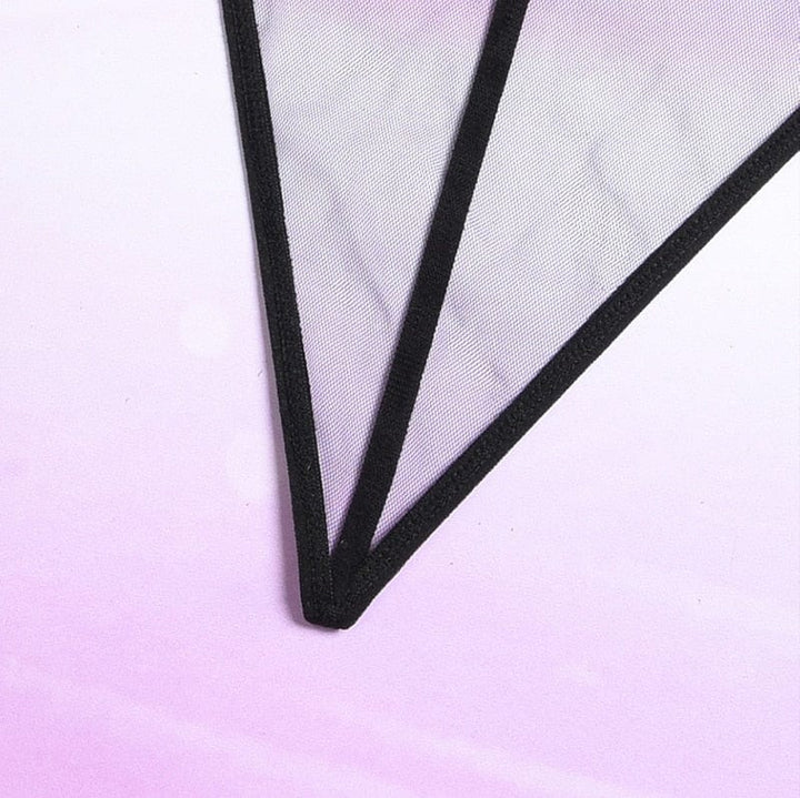 Passion HQ Ganieva Transparent Off Shoulder Sensual Ruffle Long Sleeve Top and G-String Set