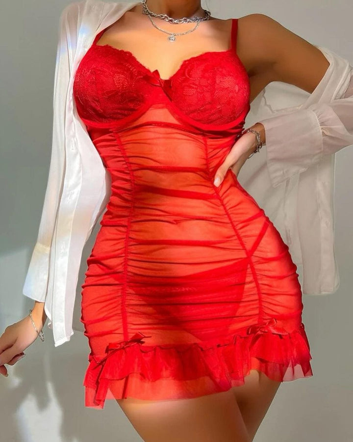 Passion HQ Lingerie Anna-Leigh Pleated Ruffled Sheer Lace Nightdress
