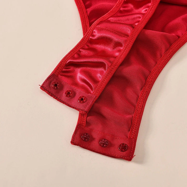 Passion HQ Lingerie Annika Satin Deep-V Lace Patchwork Bodysuit