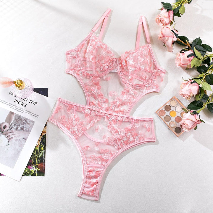 Passion HQ Lingerie Aria Floral Embroidery See Through Bodysuit