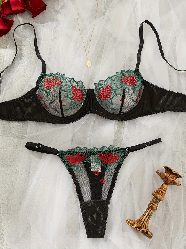 Passion HQ Lingerie Ariadne Fine Fairy Floral Lace Bra and Panty Set