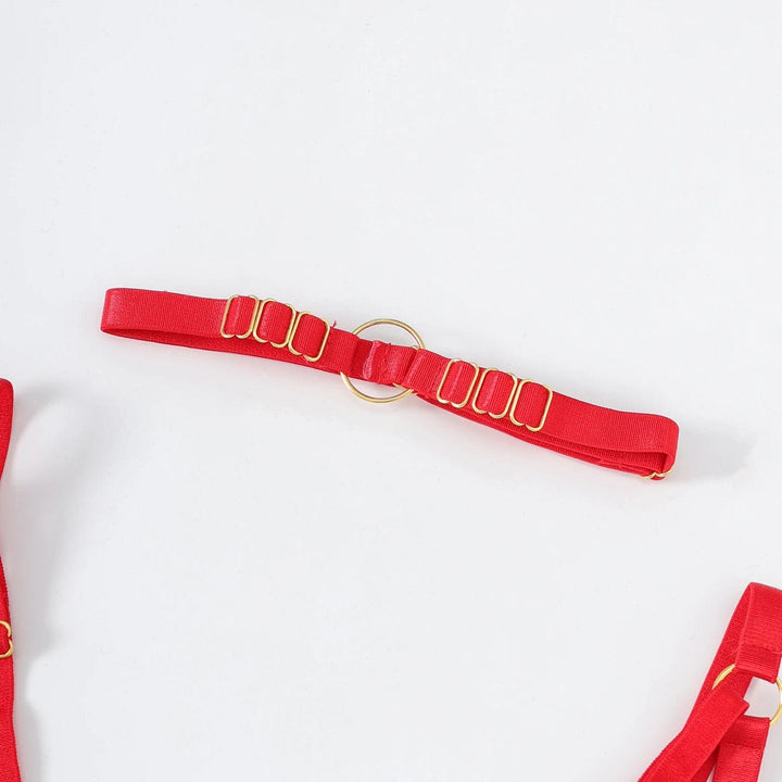 Passion HQ Lingerie Demi Colour Contrast Hollow Push Up Lace Bra and Panty Set with Suspender Belt