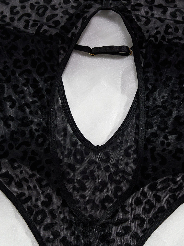 Passion HQ Lingerie Eyra Halter Cut Out Leopard Bodysuit with Suspender