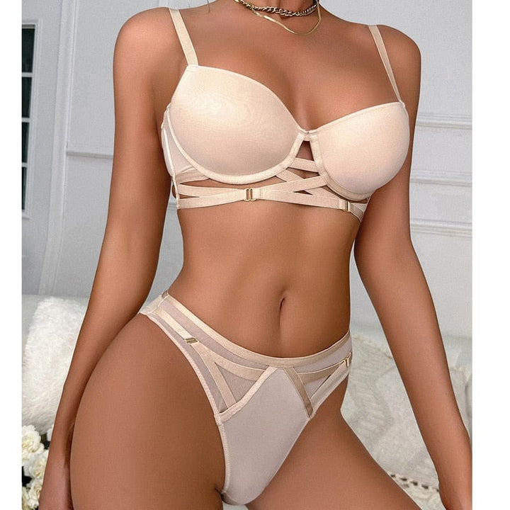 Passion HQ Lingerie Lee Hollow Out French Push Up Bra and Panty Set