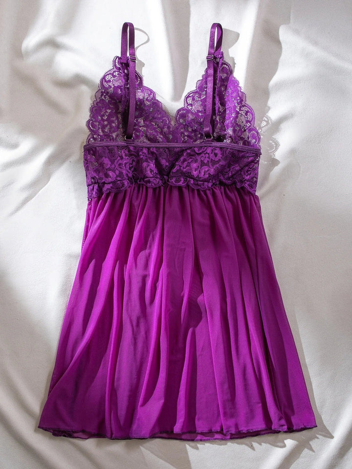 Passion HQ Lingerie Violet Bowknot Floral See Through Night Dress