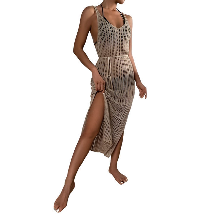 Avah Hollow Sleeveless Transparent Belted Bikini Cover-Up - Passion HQ