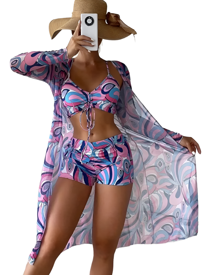 Holly Draw Cord Swimwear Set with Cover-Up - Passion HQ