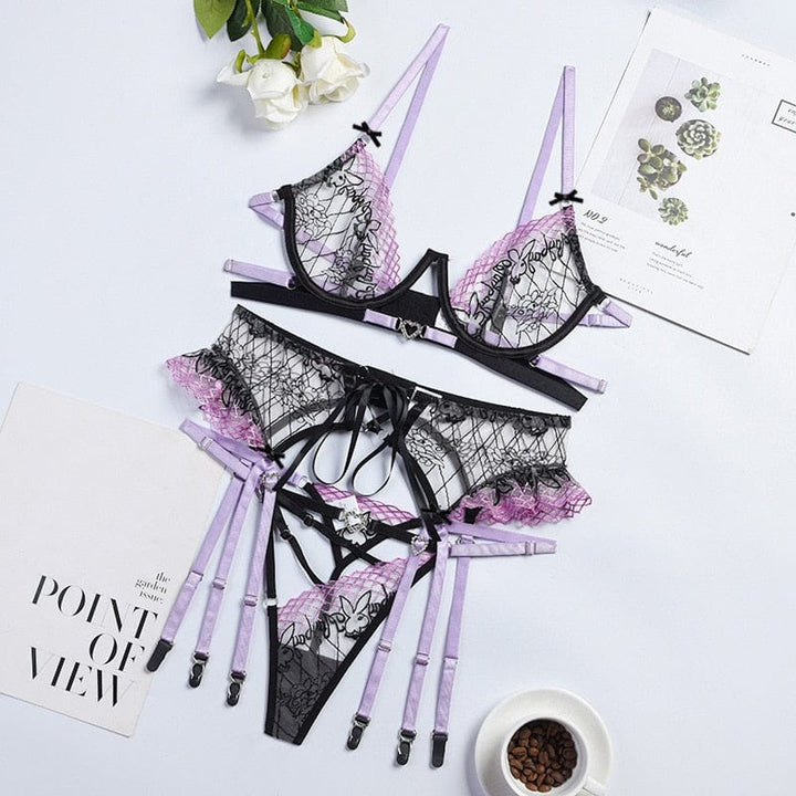 Passion HQ Lingerie Fiorella Fine Fancy Lace Ruffle Bra and Panty Set
