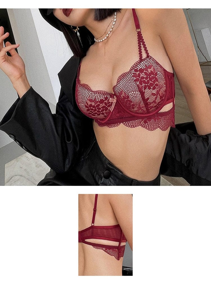 Passion HQ Lingerie Kaiya French Lace Hollow Out Embroidery Bra and Panty Set