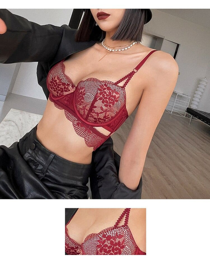 Passion HQ Lingerie Kaiya French Lace Hollow Out Embroidery Bra and Panty Set