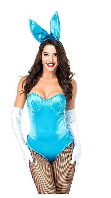 Passion HQ Blue / One Size Ladies Sexy Bunny Cosplay Bodysuit 3pcs