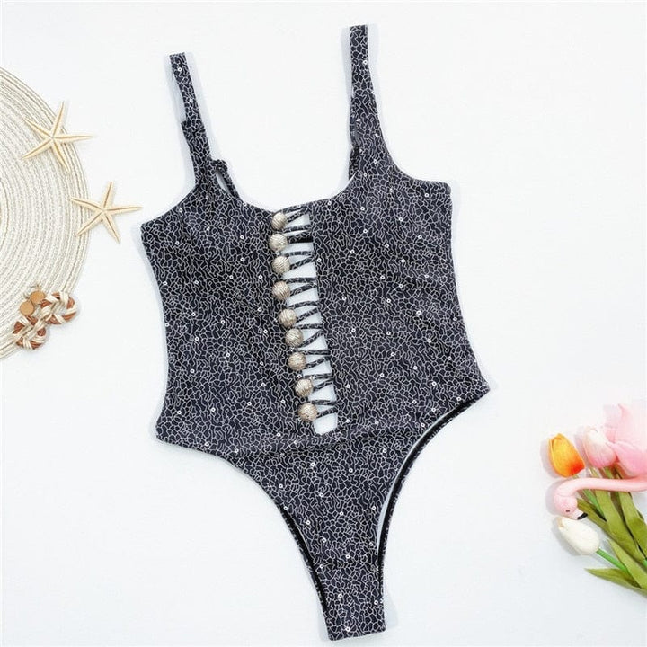 Passion HQ Swimwear Makenna Buttoned Hollowed One Piece Swimsuit