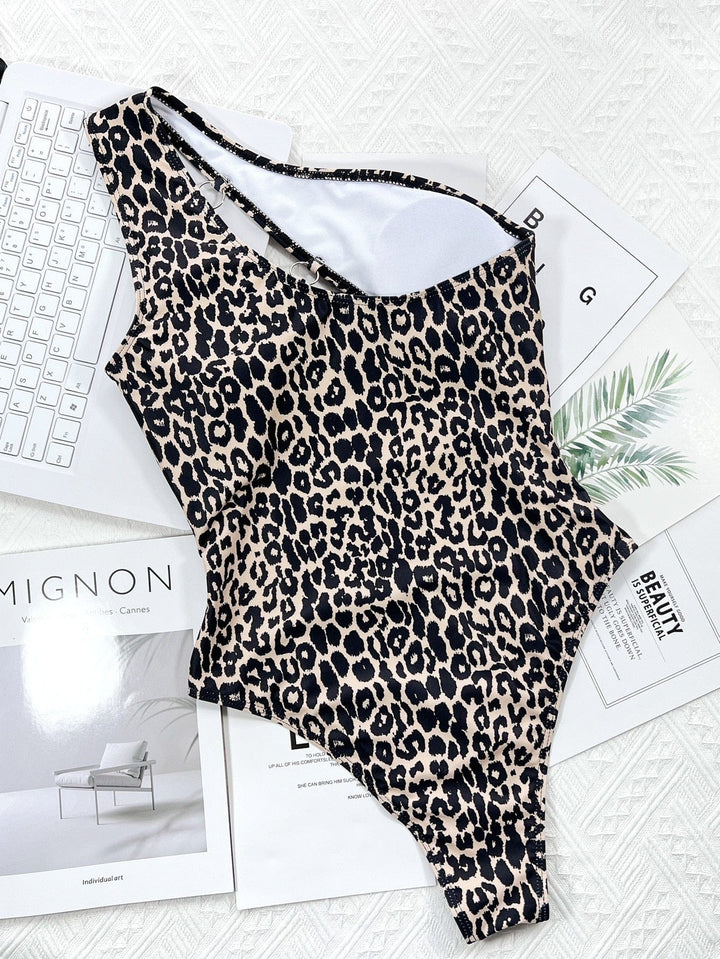 Passion HQ Swimwear Novalee Leopard One Shoulder Hollow Out Monokini